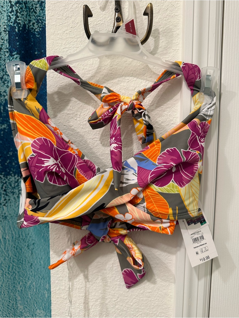 #34 Time and Tru Floral Halter Bikini Top in Purple, Yellow, Orange and Gray